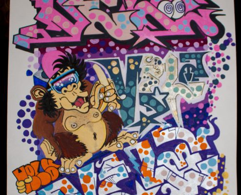 vela monkey graffito su cartoncino
