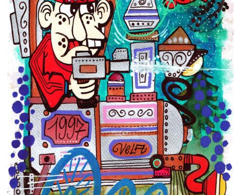 assalto al treno illustrazione stile graffiti